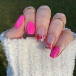Valentines nails - pink glitter hearts