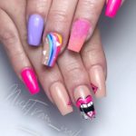 Valentines Nails - Rainbow glitter and pop art