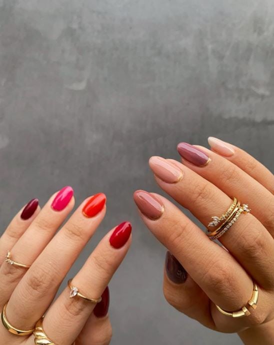 Valentines Nails - Red pink and nude