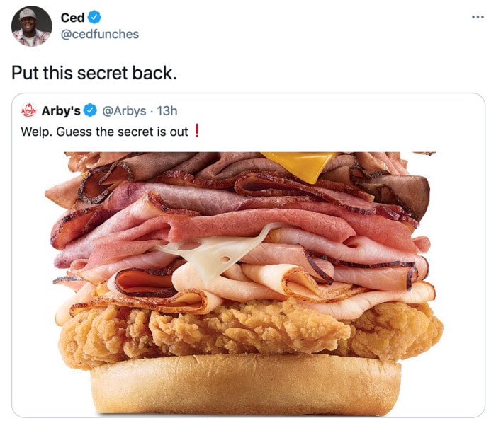 Arby's Mountain Meat Sandwich Funny Tweets - Secret