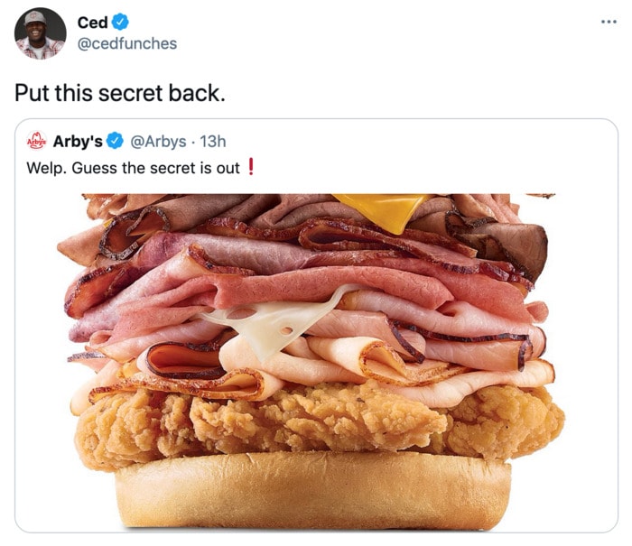 Arby's Mountain Meat Sandwich Funny Tweets - Secret