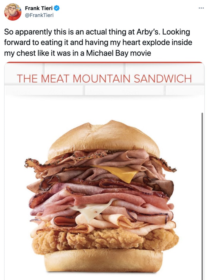 Arby's Mountain Meat Sandwich Funny Tweets - Michael Bay