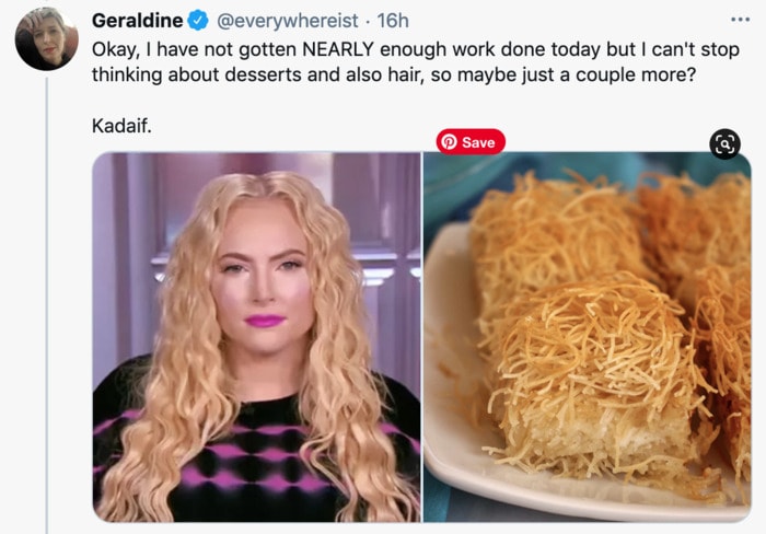 Meghan McCain Hairstyle as Dessert - Kadaif