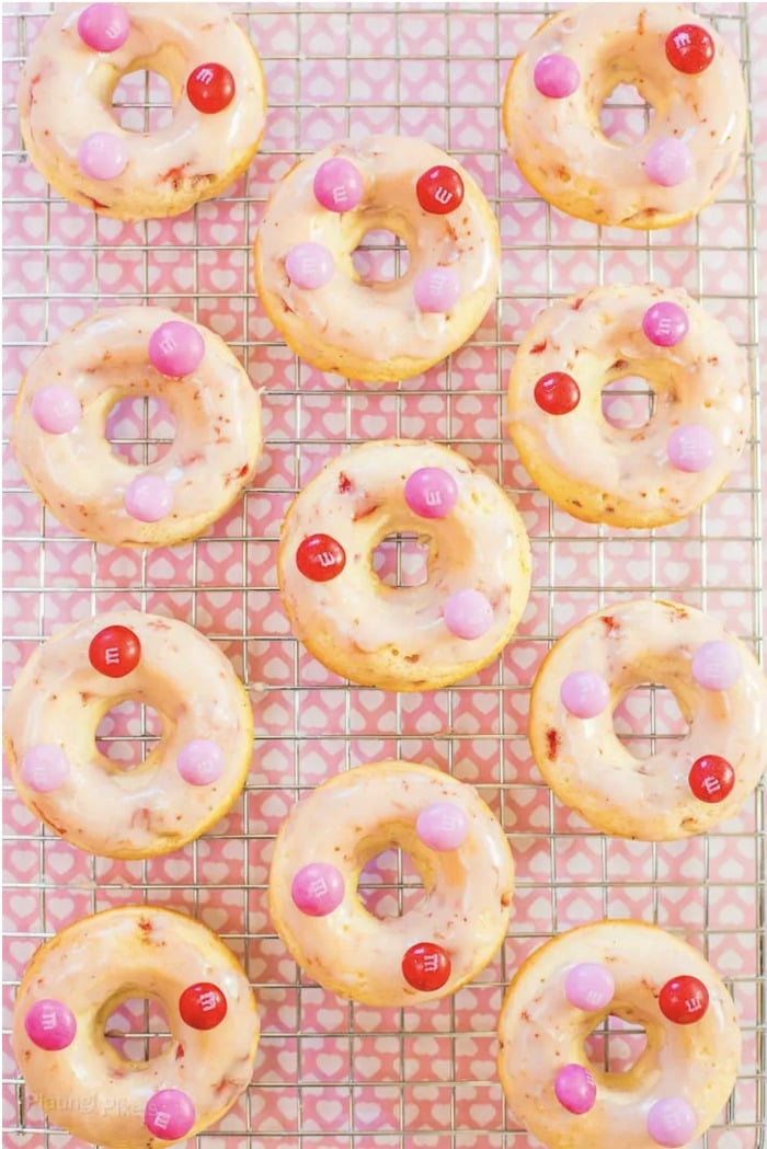 Valentine's Day Donuts - M&M topped donuts