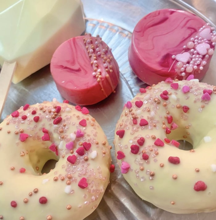 Valentine's Day Donuts - white chocolate dipped donuts