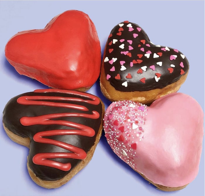 Valentine's Day Donuts - heart-shaped cream-filled donuts