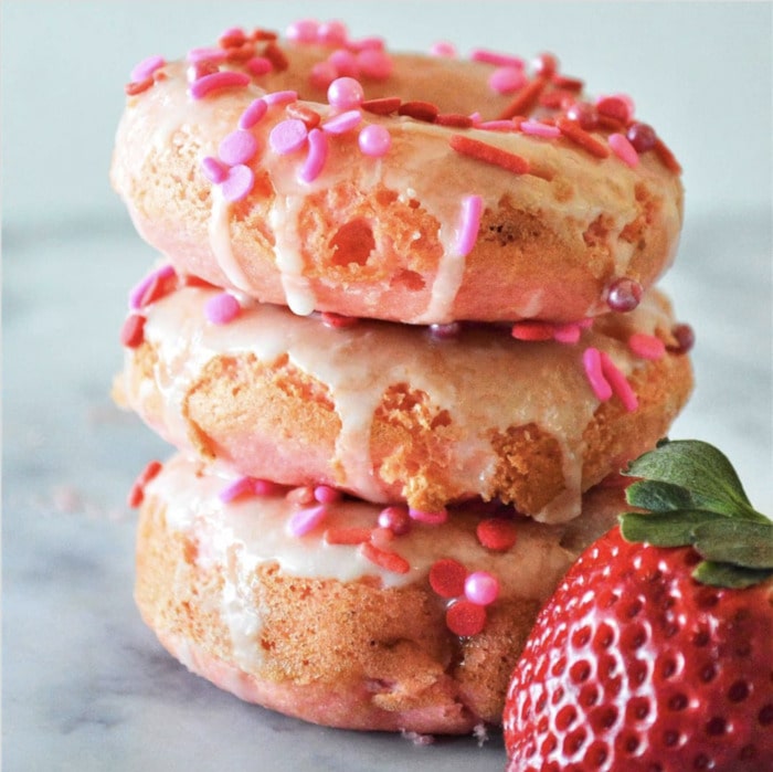 Valentine's Day Donuts - baked strawberry glazed donuts