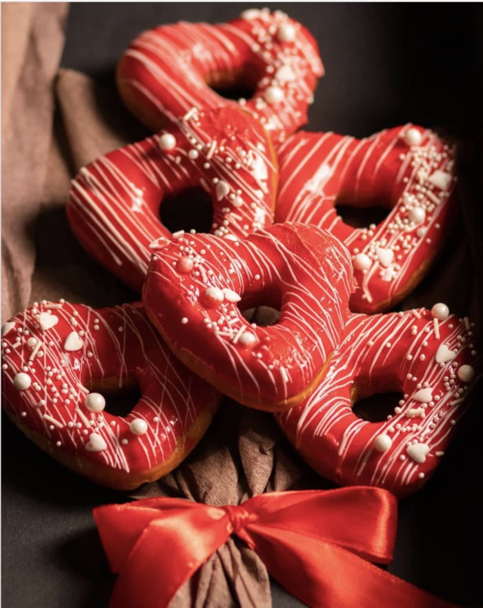 Valentine's Day Donuts - Heart shaped donut bouquet