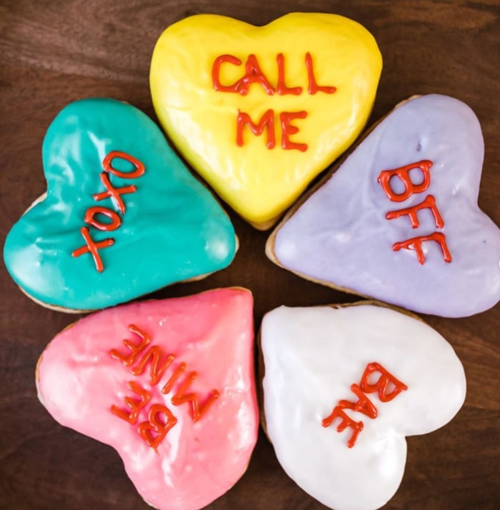 Valentine's Day Donuts - conversation heart donuts