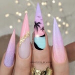 Spring Nail Designs - pastel ombre beach scene with palm trees