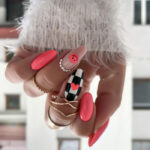 Spring Nail Designs - neon pink checkerboard nails