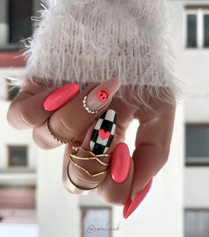 Spring Nail Designs - neon pink checkerboard nails