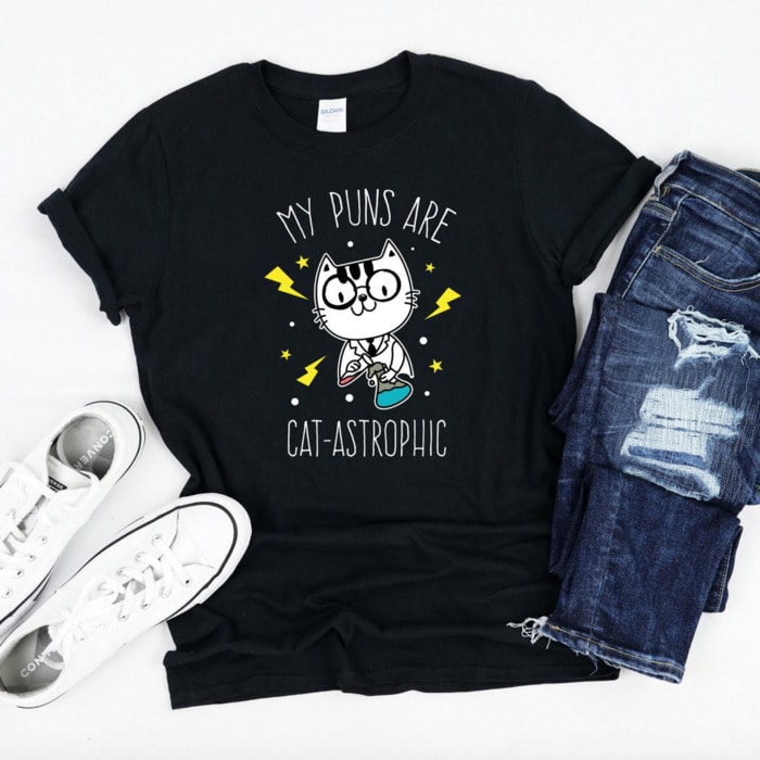 Cute Puns - my puns are catastrophic cat graphic tee