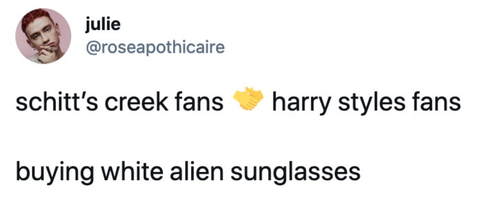 Schitt's Creek memes - white alien sunglasses