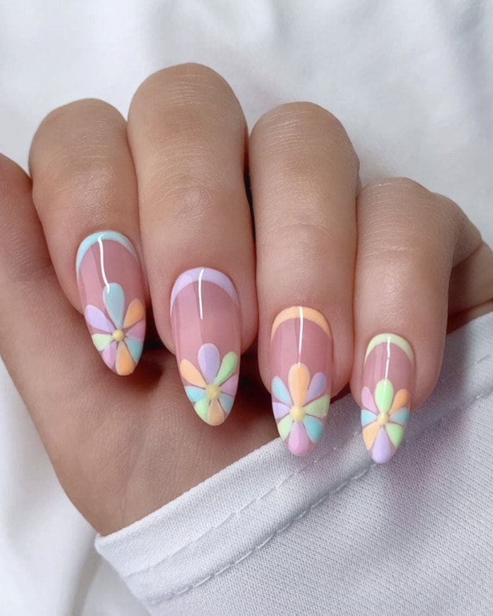 Spring Nails - flower power pastel rounded nail design