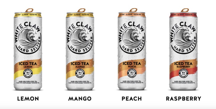 White Claw Iced Tea - four flavors mango peach lemon raspberry