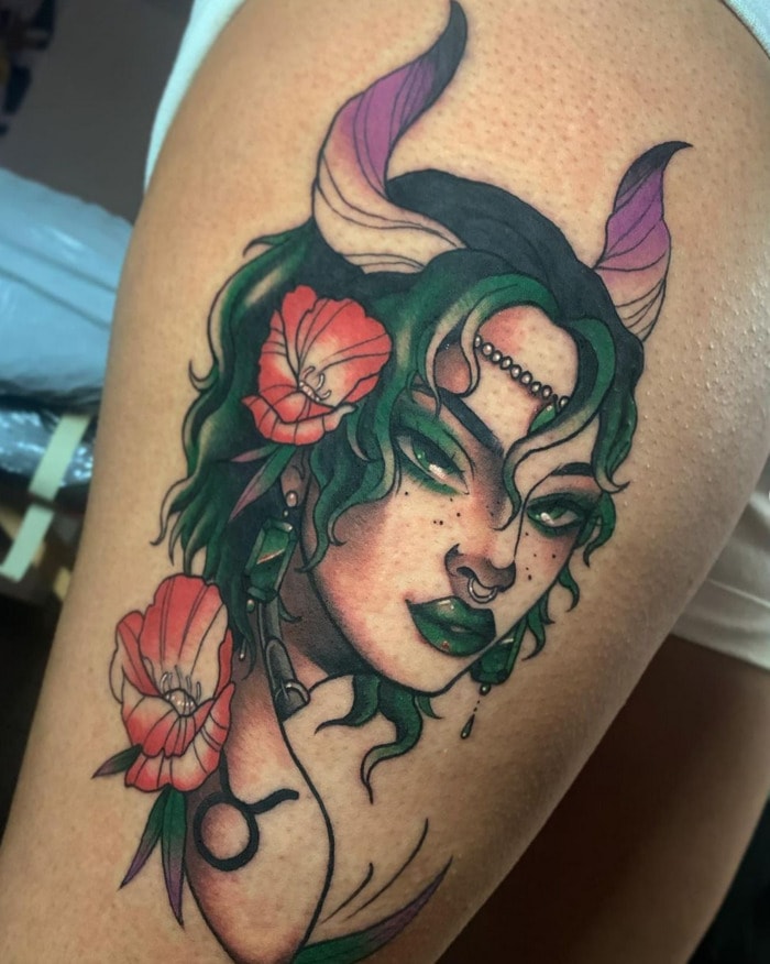 Taurus Tattoos - girl with horns