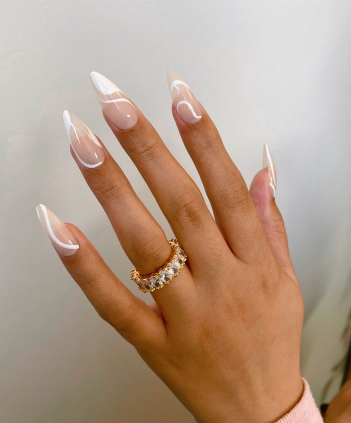Nail Designs - Swirl white pointed nail