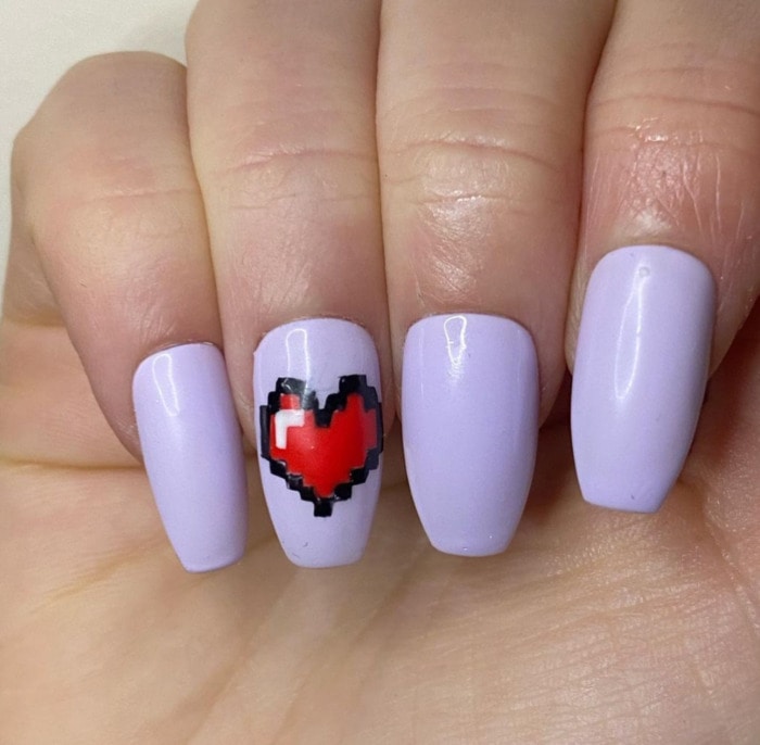 Bisexual Nail Art - pixelated heart purple nails