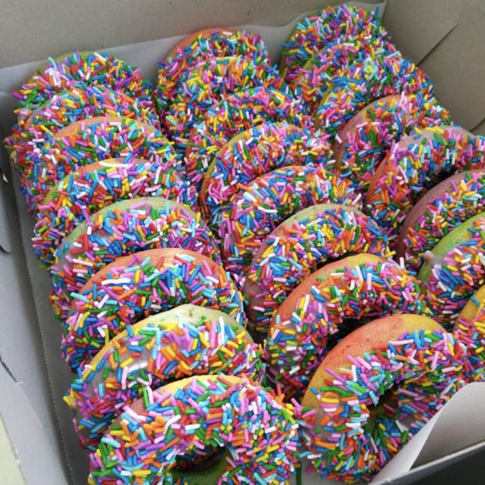 Rainbow Donuts - sprinkled donuts
