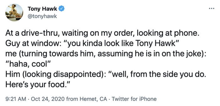 Tony Hawk Tweets - recognized