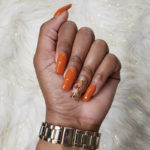 Fall Nail Designs - orange leaf foil nails