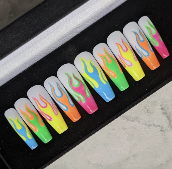 Neon Nails - Colorful Flame nails