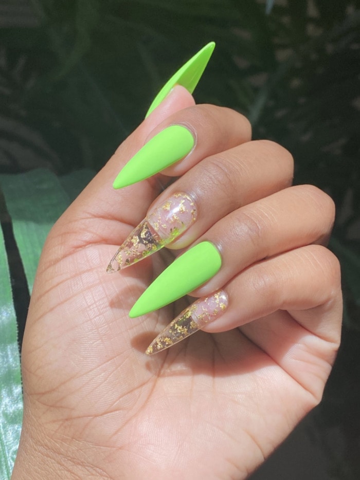 Neon Nails - green mismatched nails