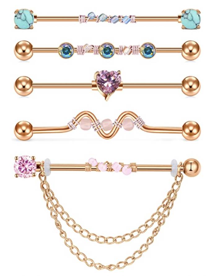 Industrial Piercing - gold jewelry 
