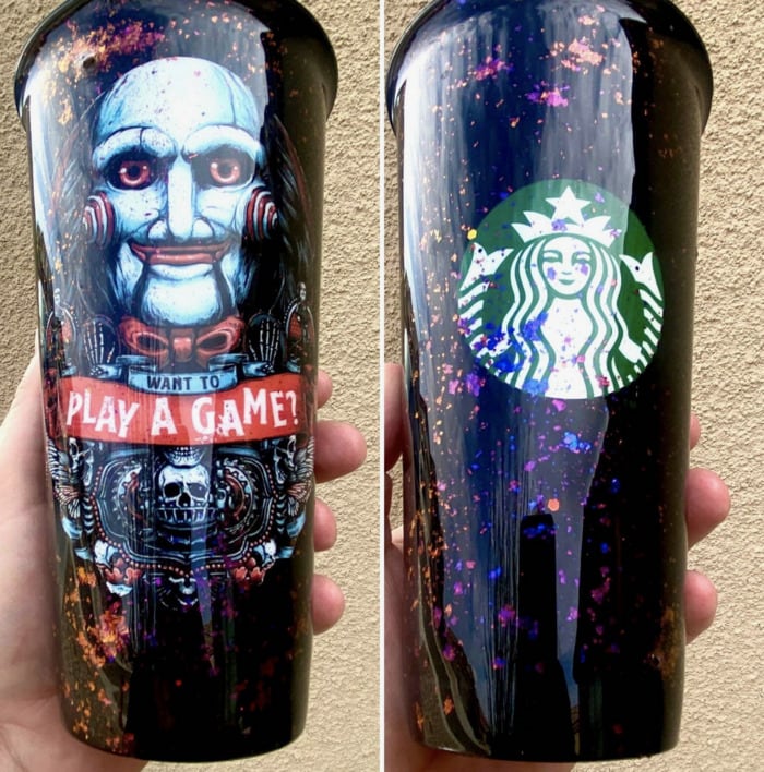 Starbucks Halloween Cups - Saw Puppet