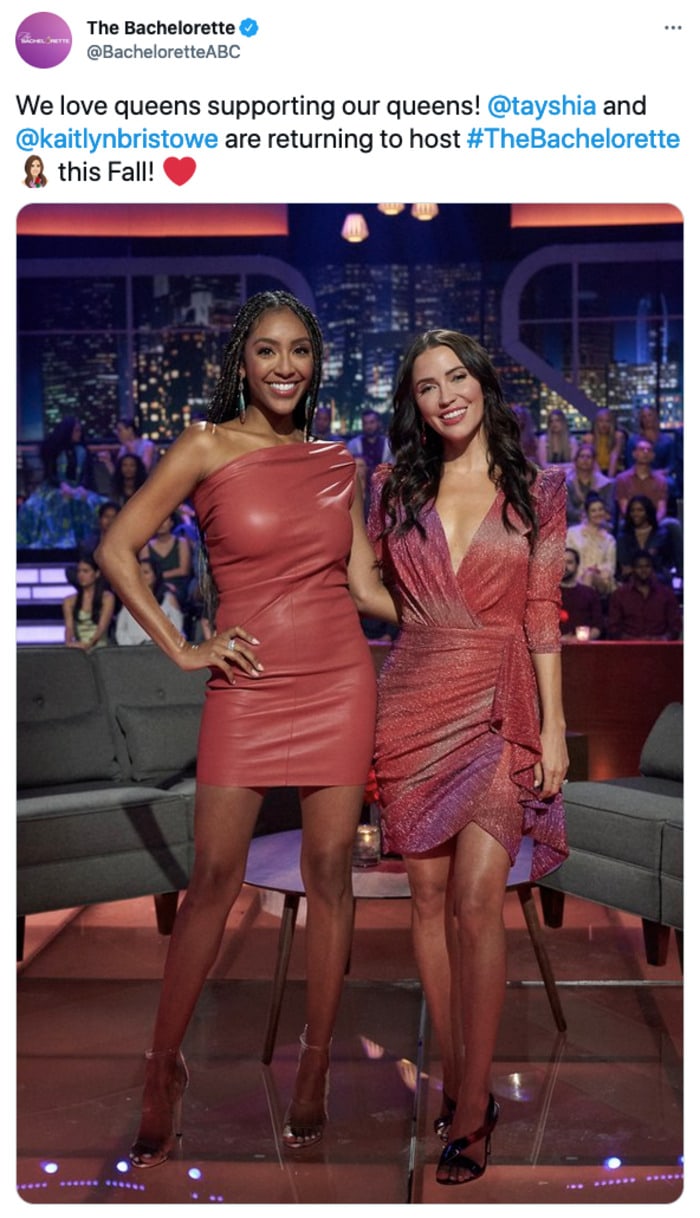 Bachelorette Tweets - hosts Kaitlyn Tayshia