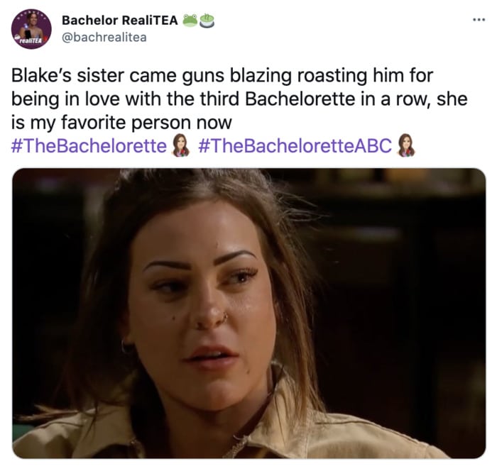 Bachelorette Tweets - Blake sister