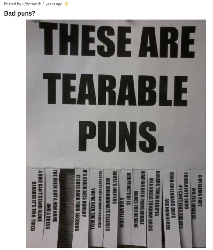 Bad Puns - tearable puns