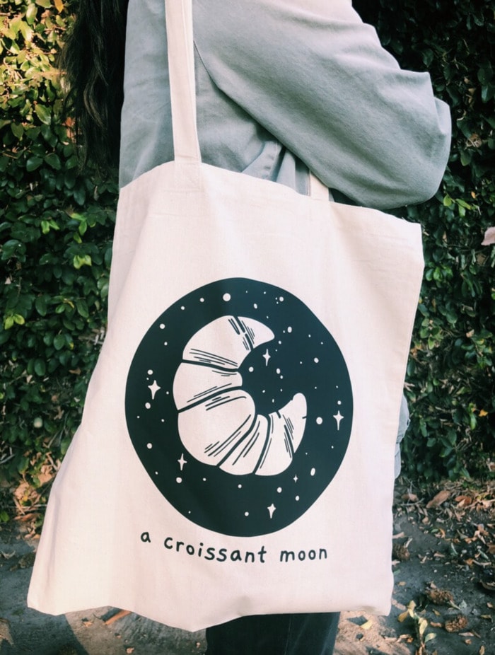 Bread Puns - croissant moon tote bag