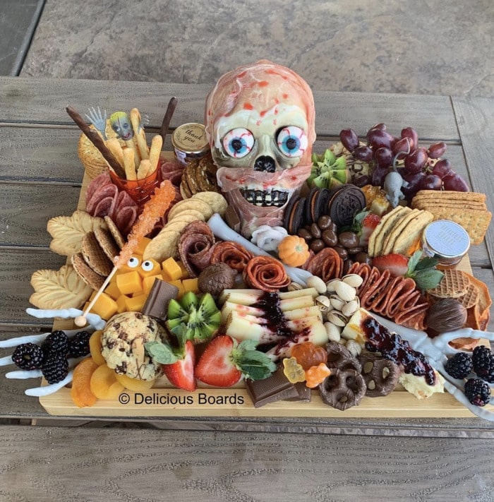 Halloween Charcuterie Boards - skeletal head charcuterie