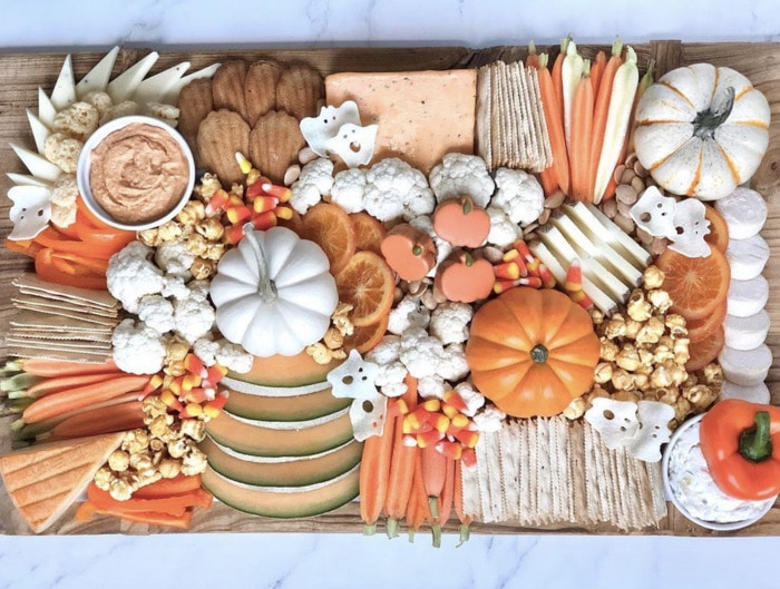 Halloween Charcuterie Boards - orange pumpkin charcuterie board