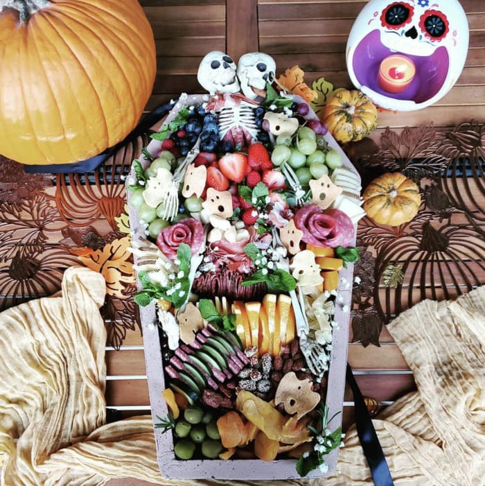 Halloween Charcuterie Boards - coffin shaped charcuterie