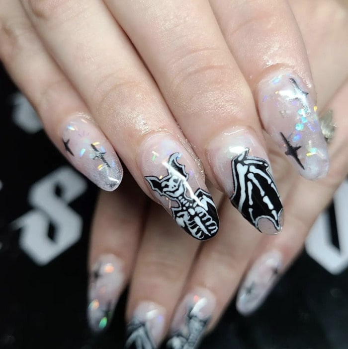 Halloween Nail Designs - bat skeleton nails