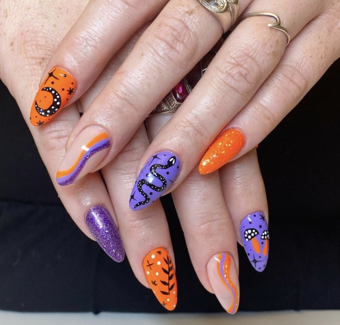 Halloween Nail Designs - purple and orange designs