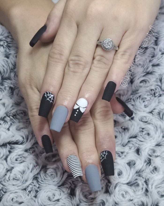 Halloween Nail Designs - Wednesday Addams