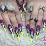 Halloween Nail Designs - neon purple yellow flames