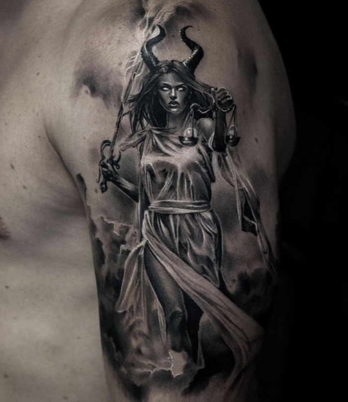 Tattoo uploaded by jexpistolstattoo  T H E M I S Goddess of justice  tattoo femaletattooartist  Tattoodo