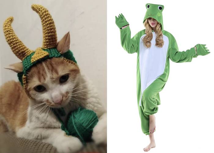 Cat Halloween Costumes - Loki and Frog Thor