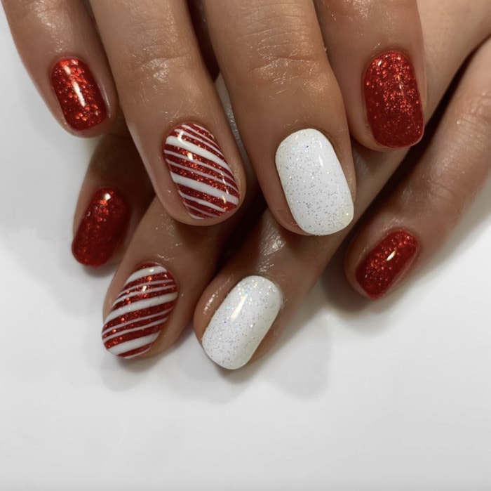 Christmas Nail Designs - striped sparkles