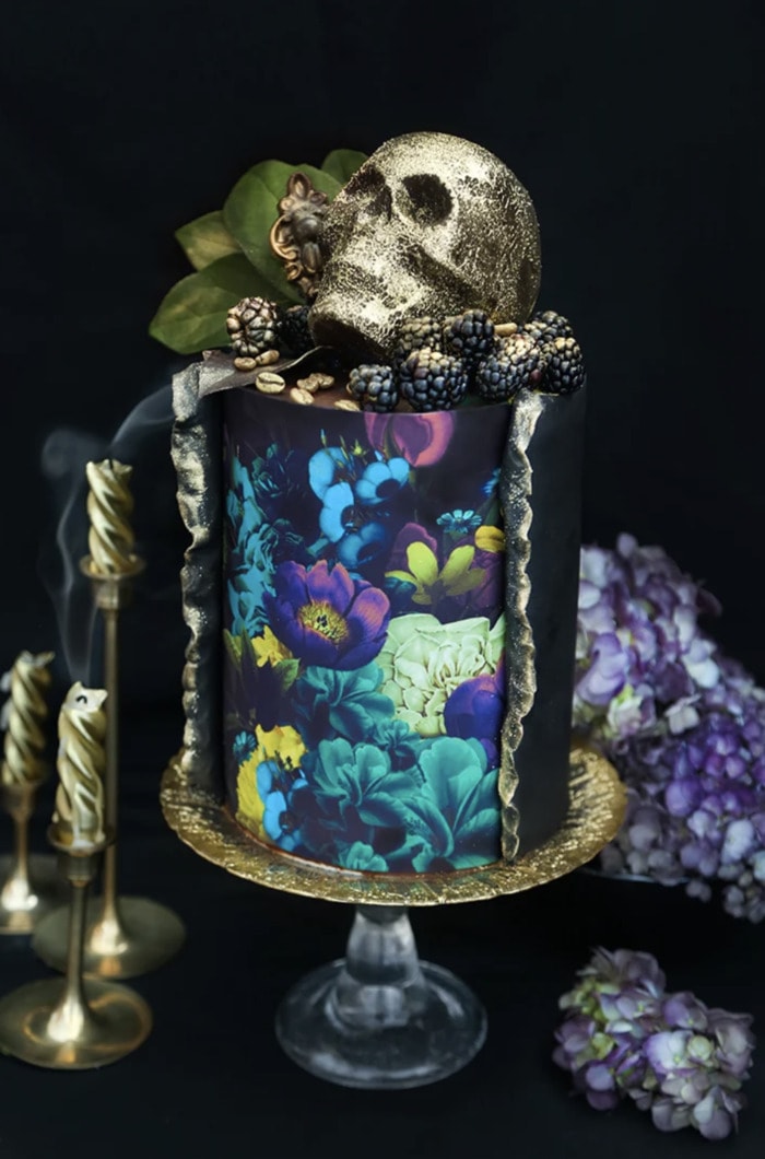 Halloween Cakes - Painted Flowers and Skull Sprinkle Bakes