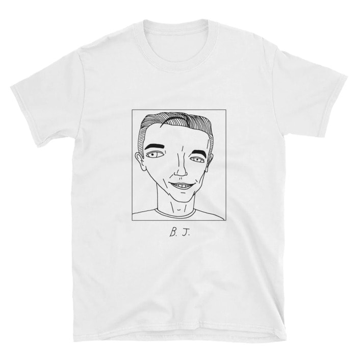 BJ Novak Face On Products - sketched face on t-shirt
