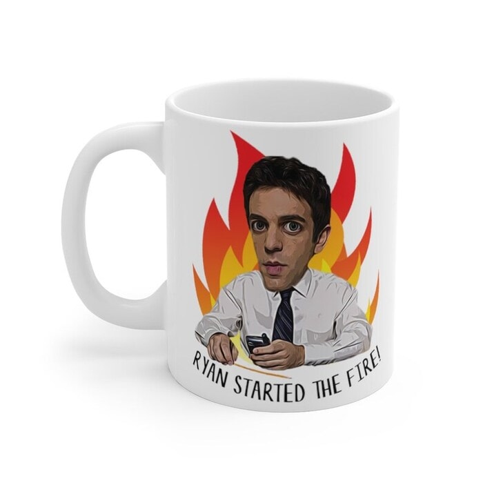 BJ Novak Face On Products - Ryan started the fire mug