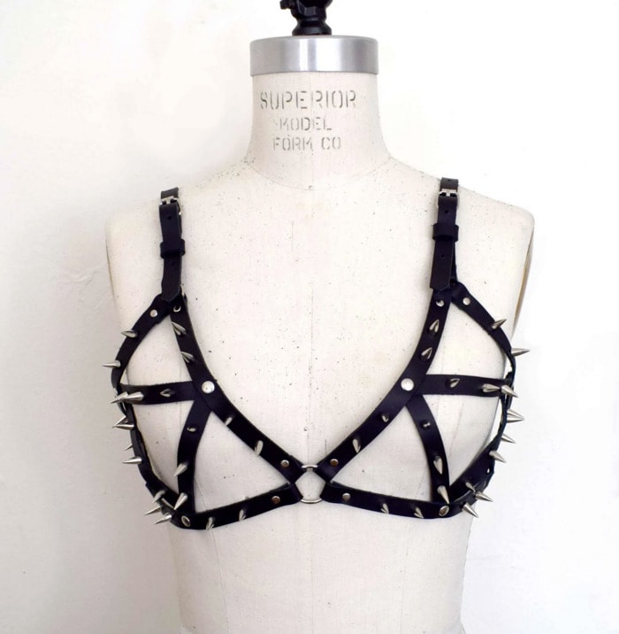 Lingerie Brands - Love Lorn Vex Spiked Strappy Leather Bralette