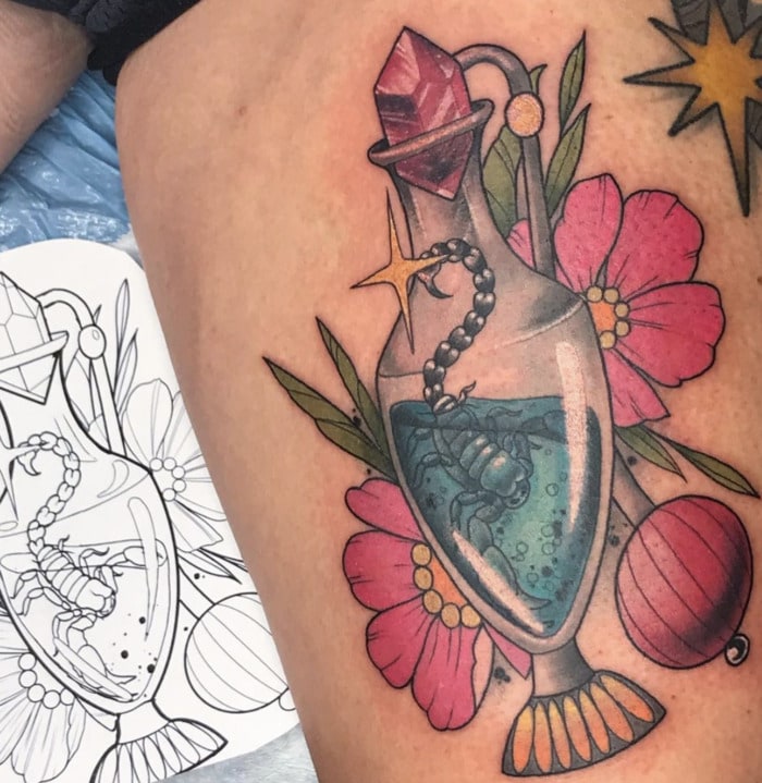 Scorpio Tattoos - scorpion in a vase