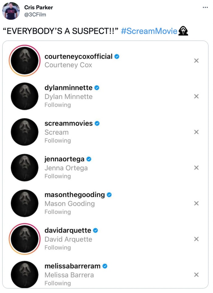 Scream Trailer Easter Eggs - cast scream profile pictures